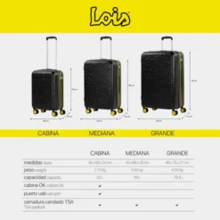 Maleta Grande Rígida Lois Modelo Zion Con Capacidad De 86 L Color -Bolsa De Moda negro sku 16041868 18040819 xxl
