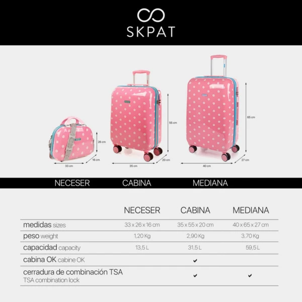 Maleta De Cabina Skpat Topos Rígida De Policarbonato Color Con Capacidad De 33 L 5 Maleta De Cabina Skpat Topos Rígida De Policarbonato Color Con Capacidad De 33 L - Imagen 5